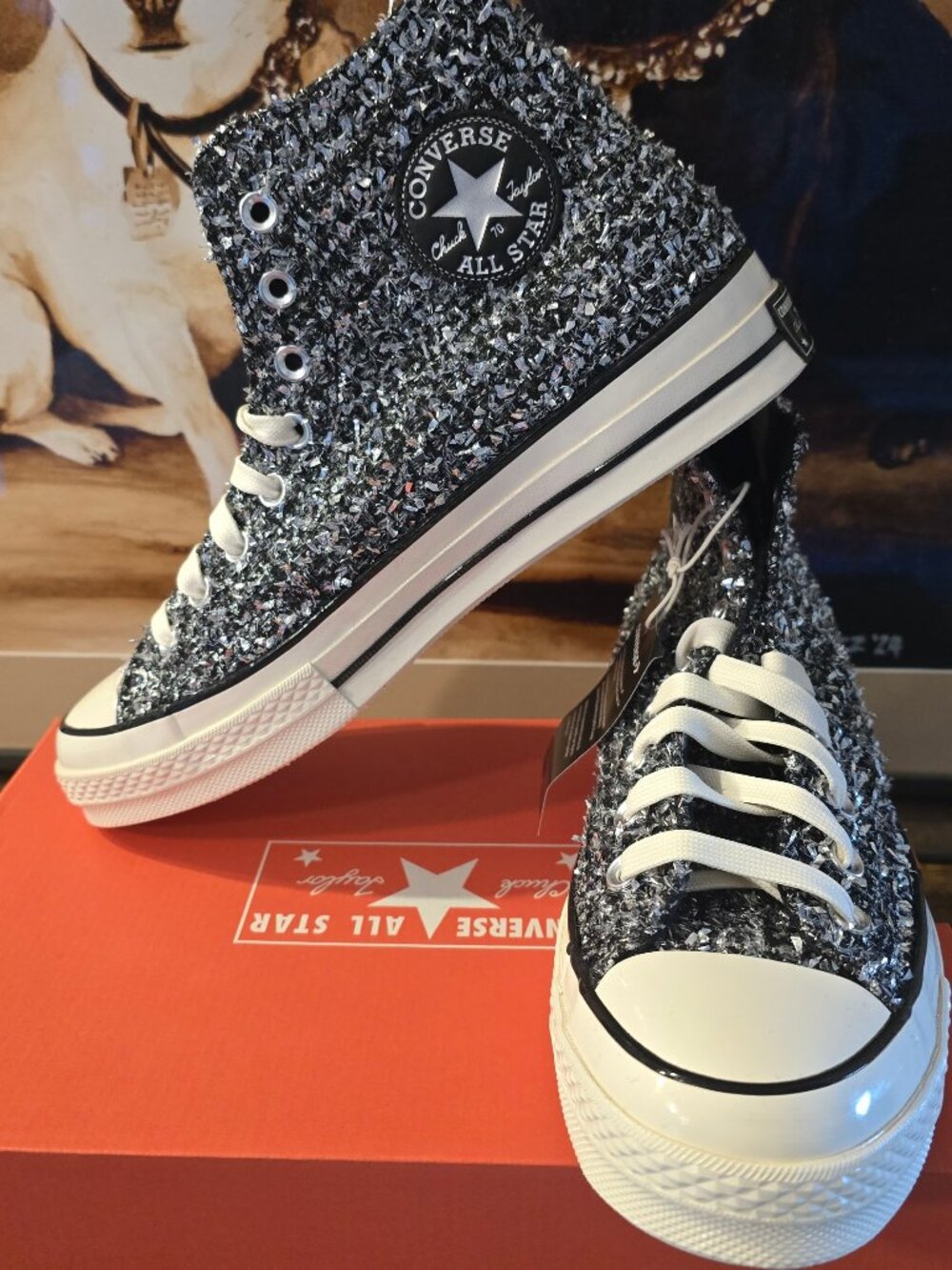 ⭐Converse Chuck 70 Metallic Tweed Hi-Top Mens 9.5 / 10 US Silver A14442C RARE